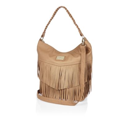 Girls brown fringed slouchy handbag